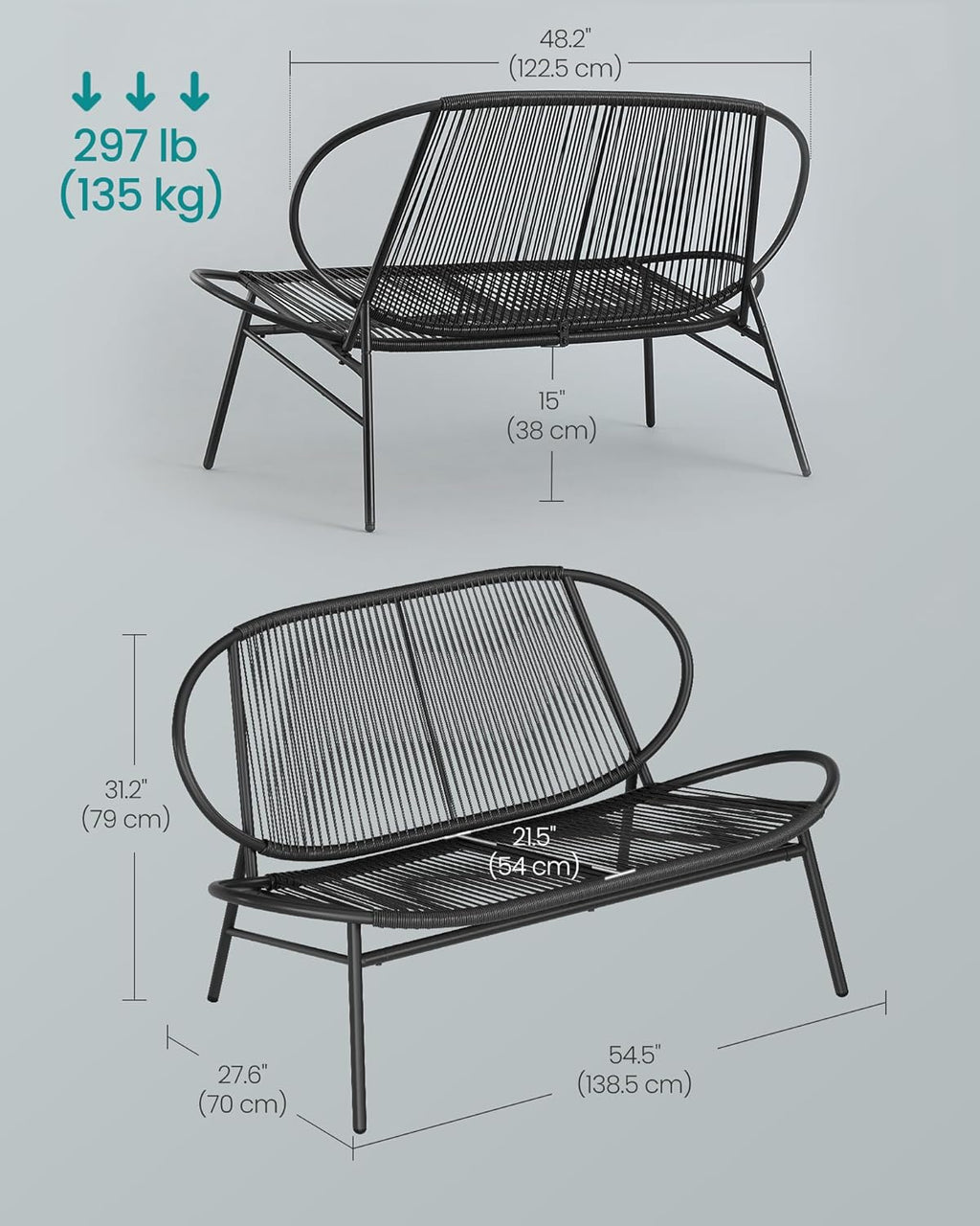Canapé d'extérieur 2 places avec dossier en rotin synthétique