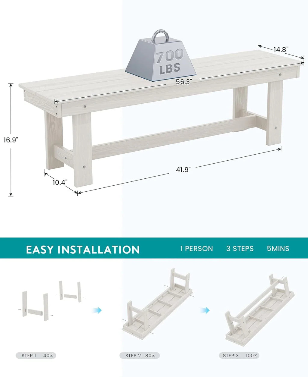 Ensemble de salle à manger d'extérieur en PEHD, 7 pièces, avec table découpée pour parasol et 6 chaises