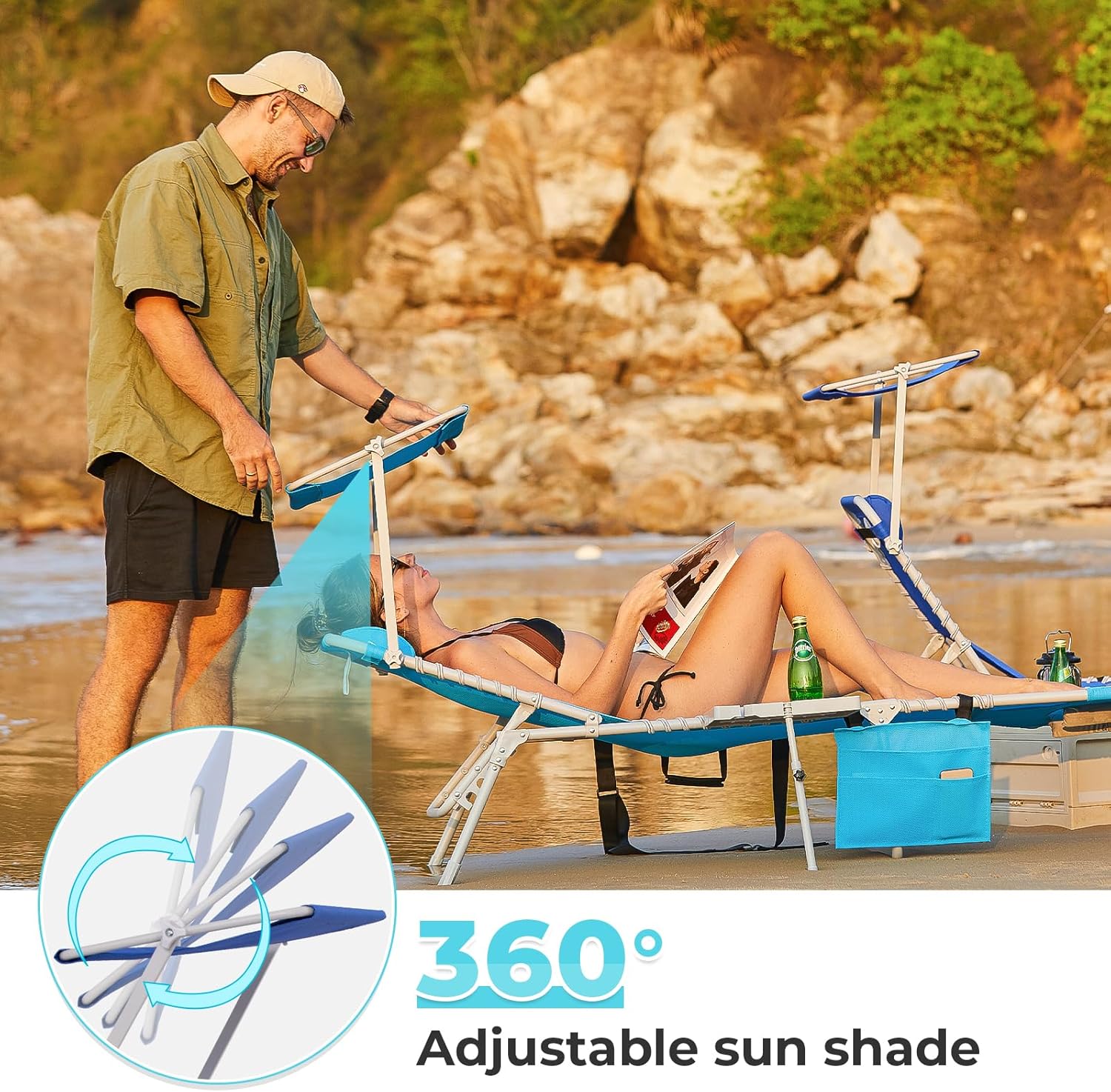 Lot de 2 chaises longues d'extérieur - Chaise longue pliante portable pour patio, piscine, camping, inclinable et réglable sur 5 positions