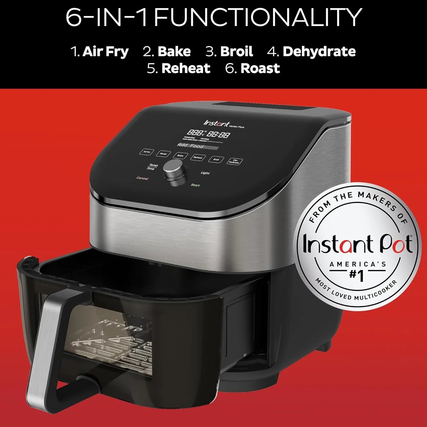 Friteuse à air Instant Pot Vortex Plus 6QT avec technologie d'élimination des odeurs, fonction 6 en 1