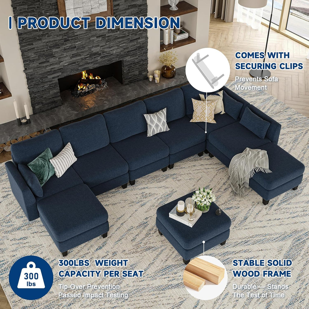 Canapé sectionnel modulable, canapé convertible en U, mousse à mémoire de forme haute densité, canapé sectionnel confortable 6 places