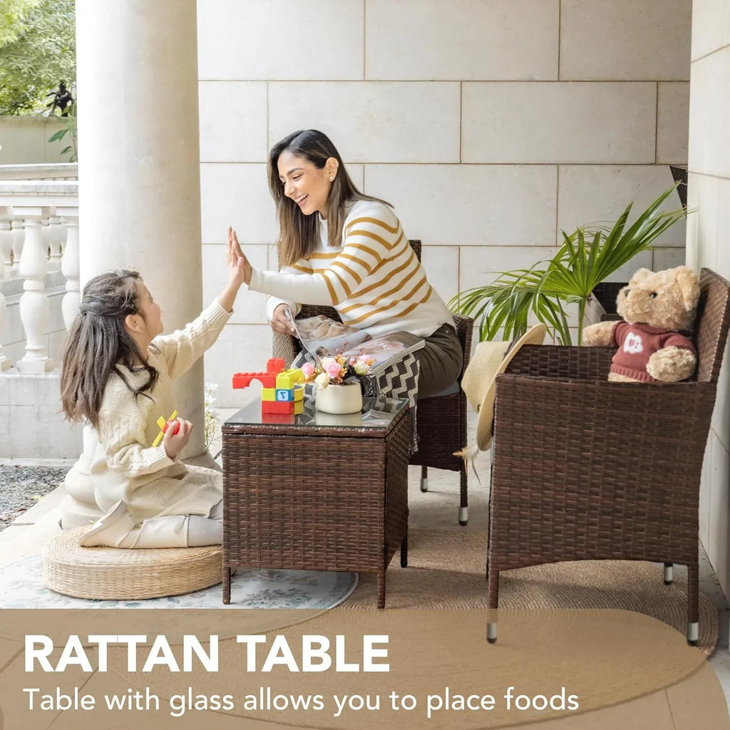 Ensemble de meubles de patio Devoko 3 pièces avec chaises en rotin synthétique