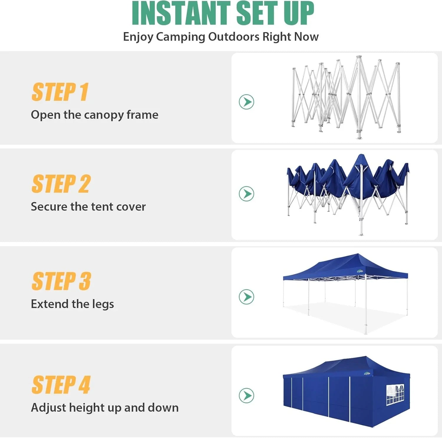 Tente pop-up robuste COBIZI 10x20 avec 6 parois latérales, facile à installer