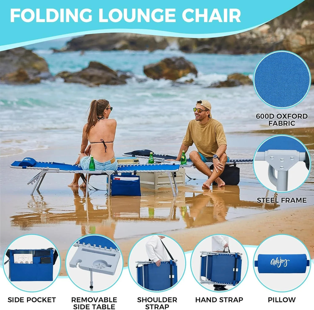 Lot de 2 chaises longues d'extérieur - Chaise longue pliante portable pour patio, piscine, camping, inclinable et réglable sur 5 positions
