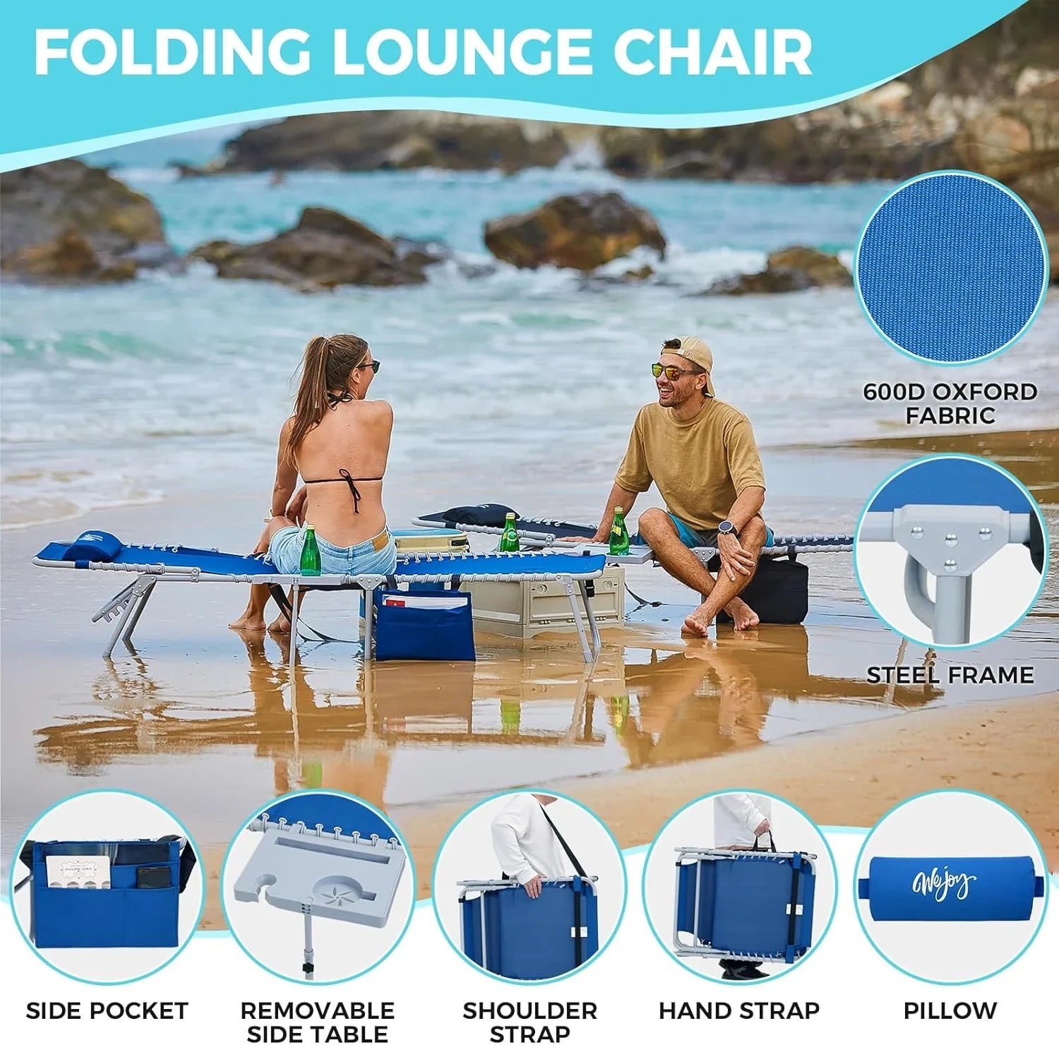 Lot de 2 chaises longues d'extérieur - Chaise longue pliante portable pour patio, piscine, camping, inclinable et réglable sur 5 positions