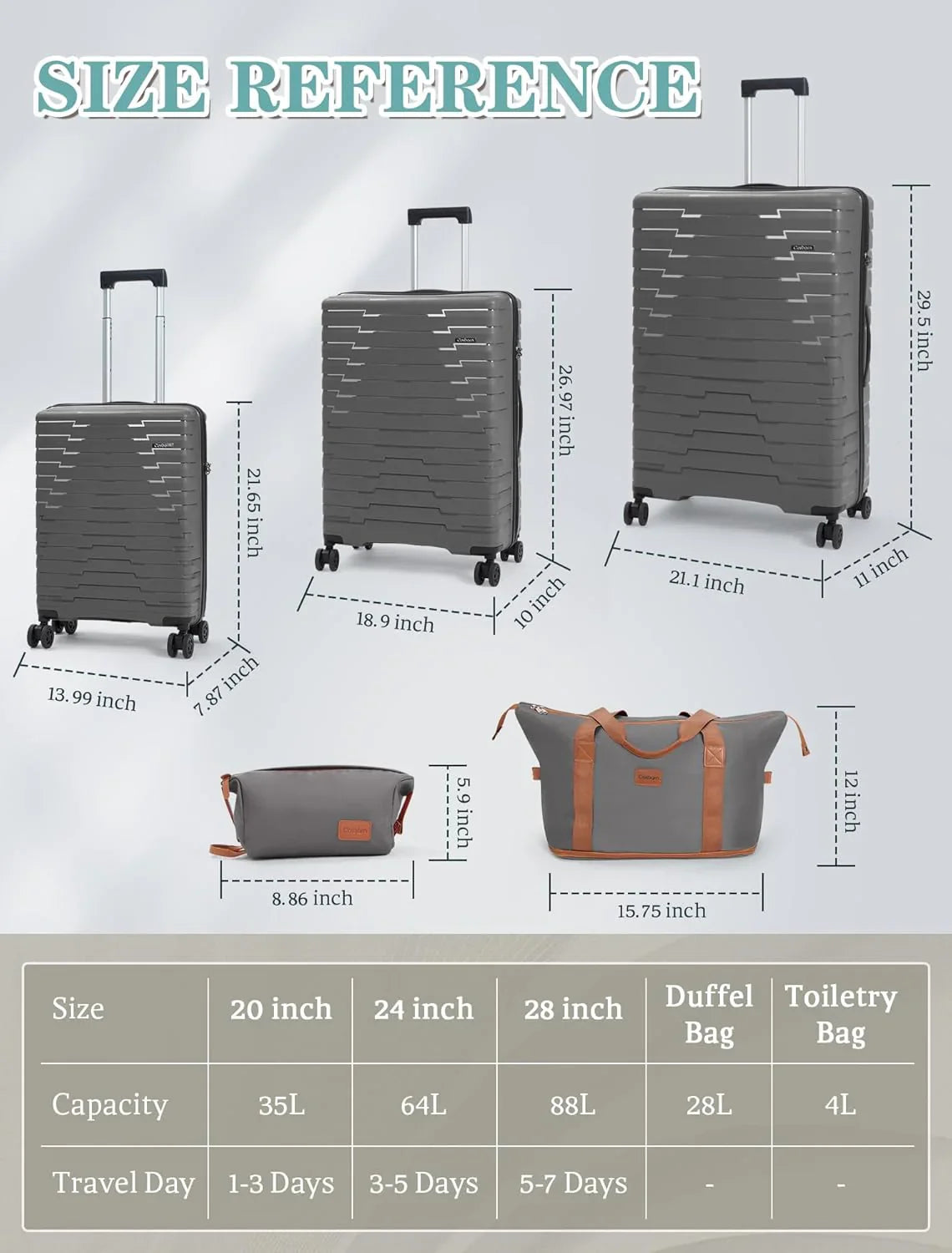 Ensemble de 5 bagages à roulettes, valise rigide en ABS avec roulettes pivotantes