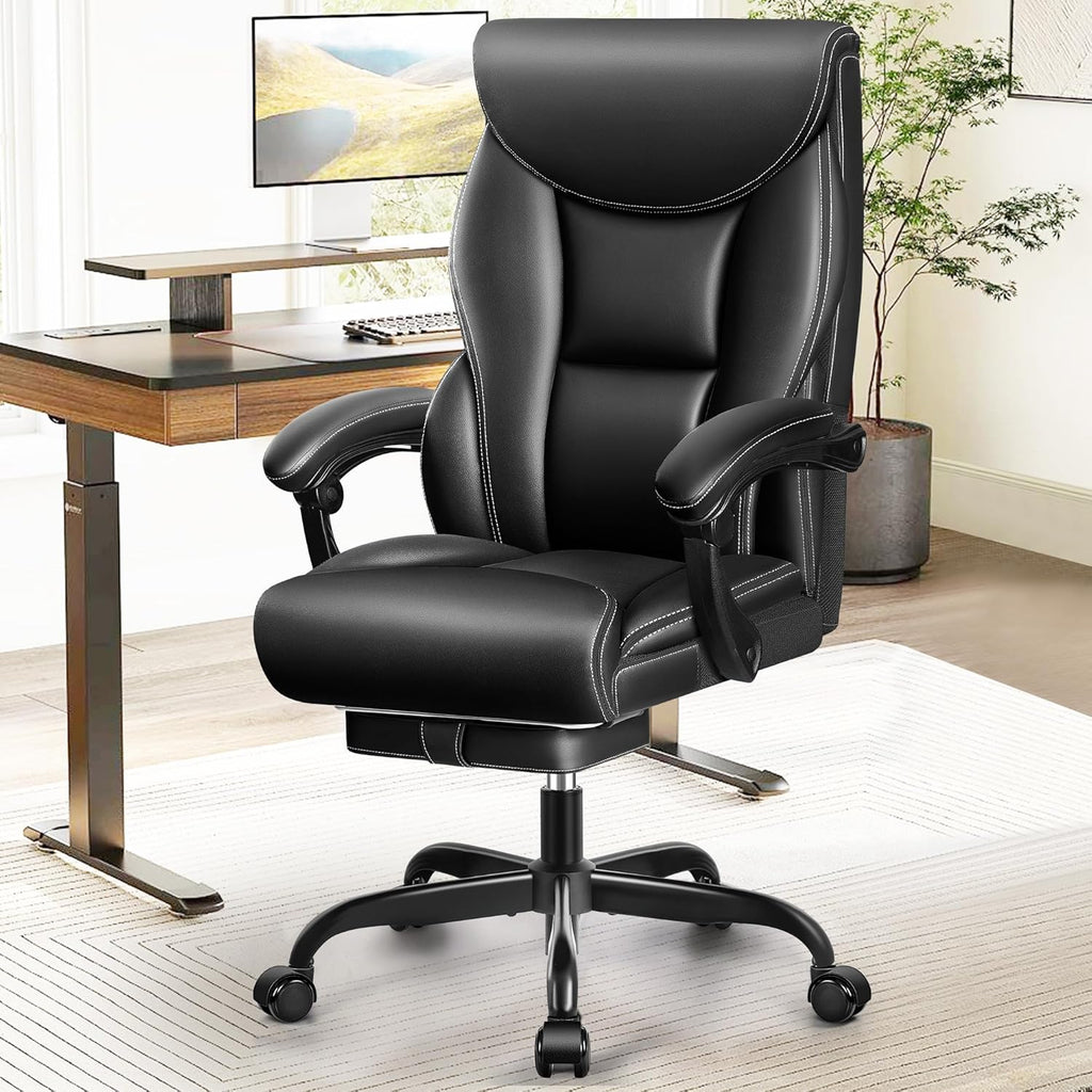 Chaise de bureau pivotante à pieds hauts, en cuir respirant, avec support lombaire