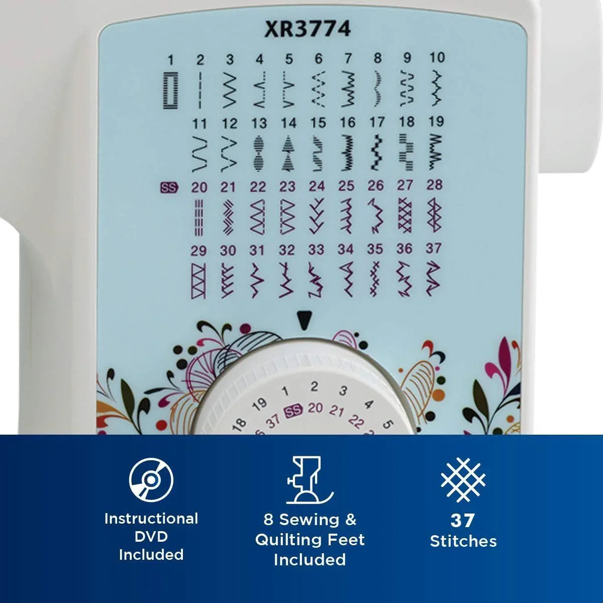 Machine à coudre et à quilter XR3774, 37 points intégrés, 8 pieds de couture inclus