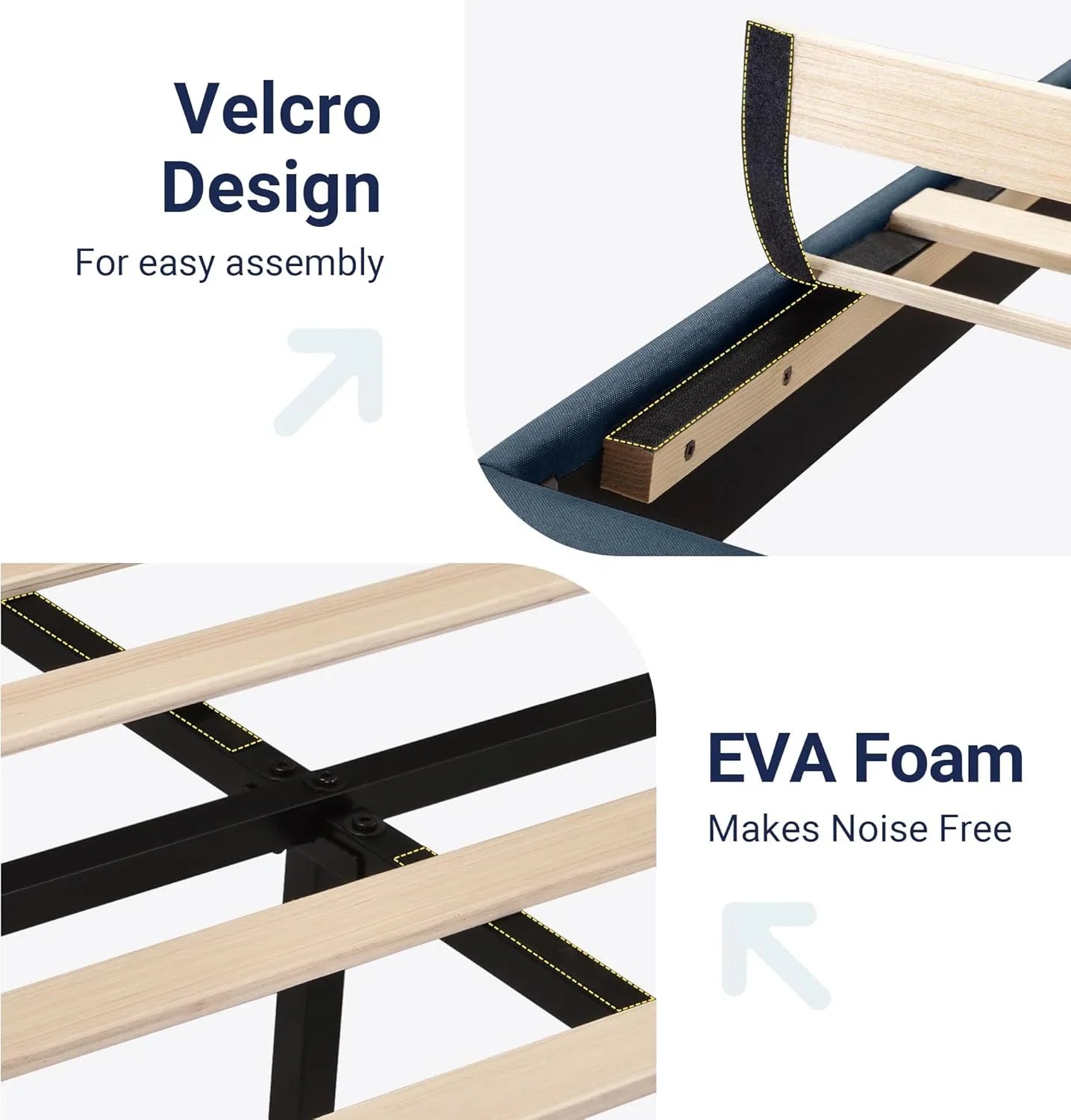 Cadre de lit plateforme Allewie Queen Size avec tête de lit rembourrée en tissu et support à lattes en bois, sommier entièrement rembourré (pas besoin de sommier)