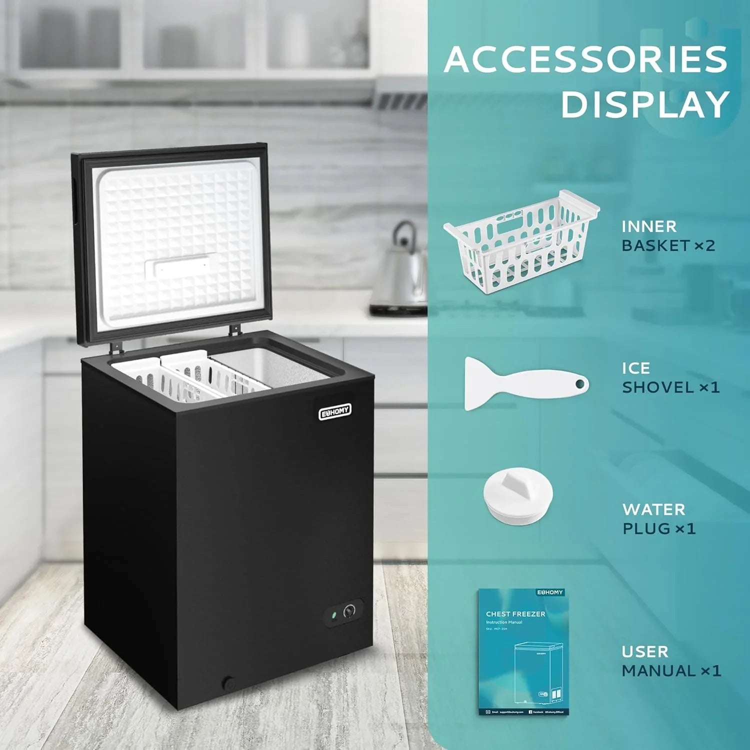 EUHOMY 3.5 Cubic Foot Upright Freezer, Small Deep Freezer, Adjustable 7 Thermostats, Quiet Mini Freezer, Freestanding Top Door