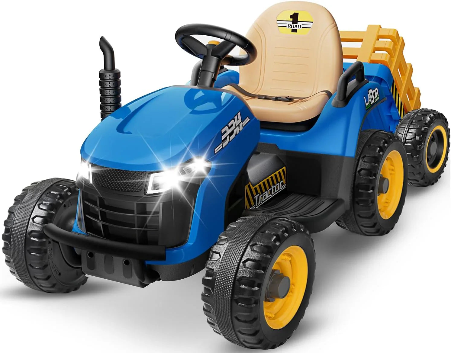 Tracteur autoporté 24 V avec remorque inclinable et amovible, 2 moteurs de 65 W, pneus EVA, télécommande, Bluetooth, levier de vitesse, musique, voiture électrique pour enfants, vert