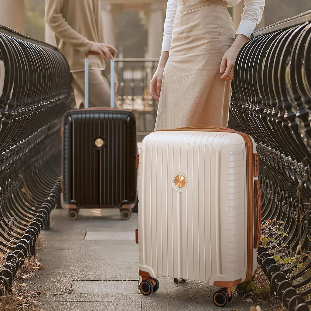 Ensemble de 5 valises de voyage légères à coque rigide en PP avec deux roulettes pivotantes et serrure TSA