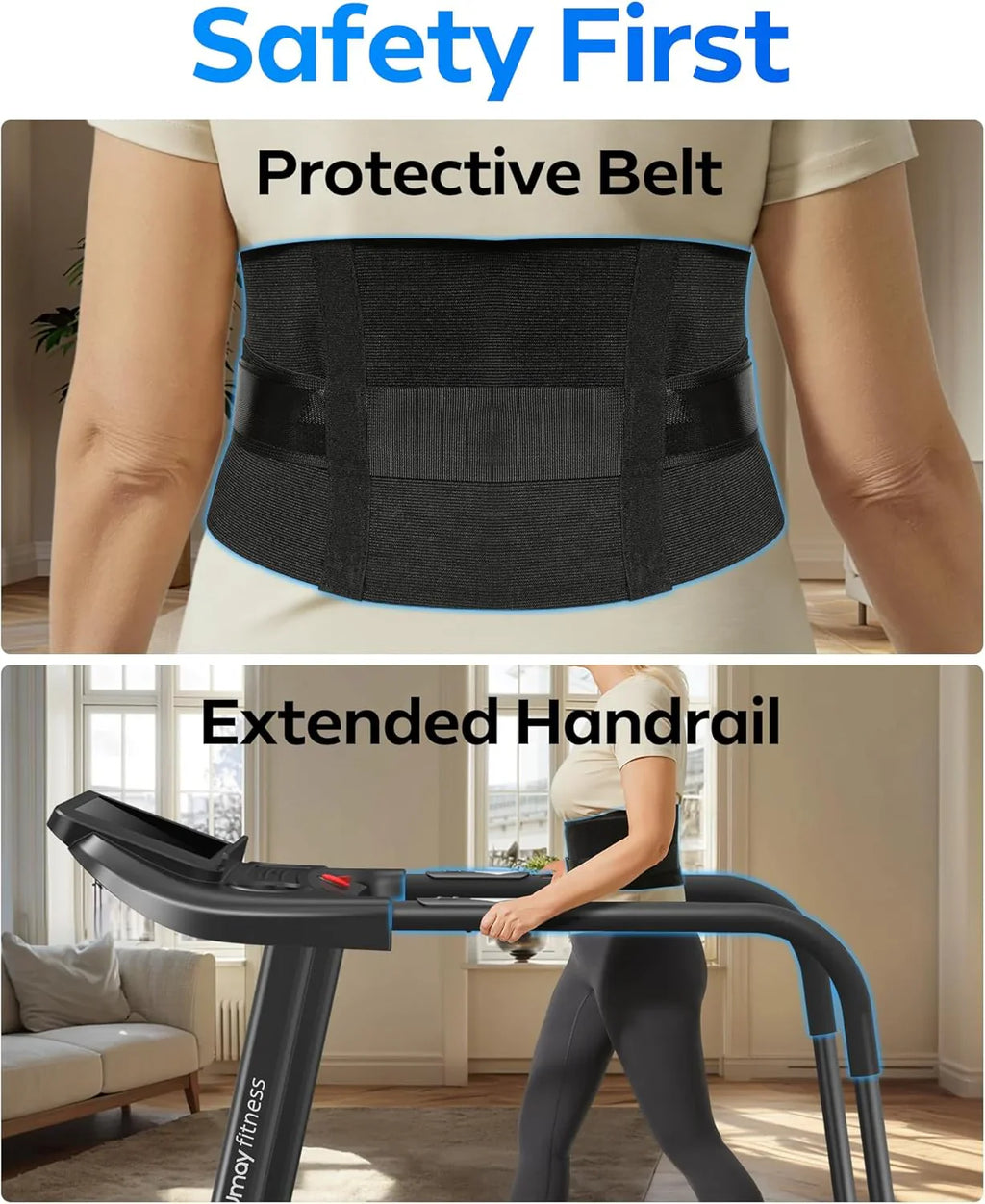 Tapis de course pliable et inclinable UMAY avec capteur de fréquence cardiaque et faible bruit