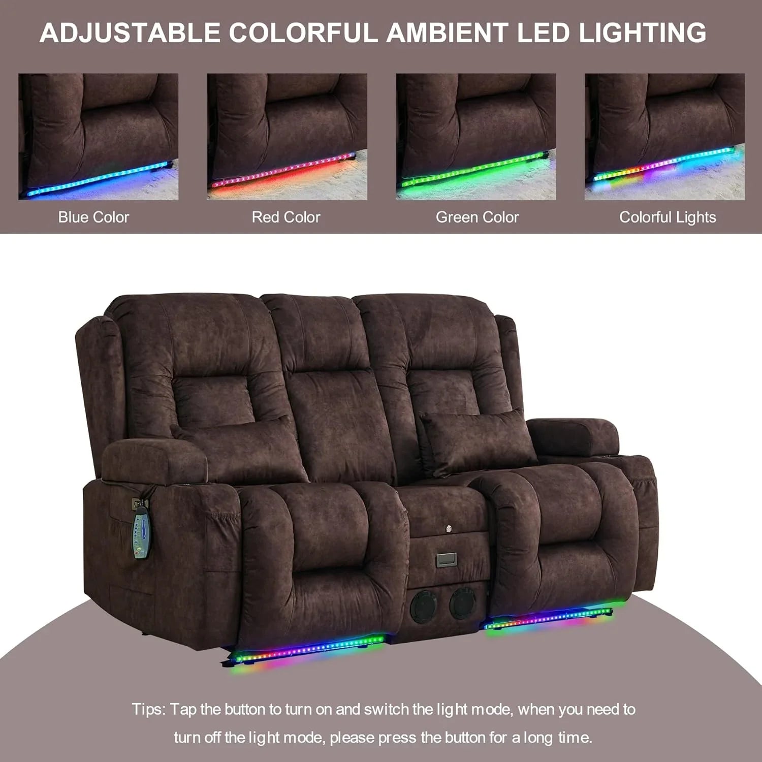 Canapé inclinable électrique TUNYI avec fonctions massage et chauffage, siège home cinéma avec console, canapé inclinable électrique pour camping-car