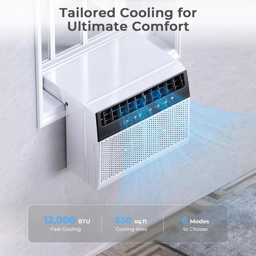 Climatiseur de fenêtre en U, 12 000 BTU, refroidit jusqu'à 550 pi², 6 modes