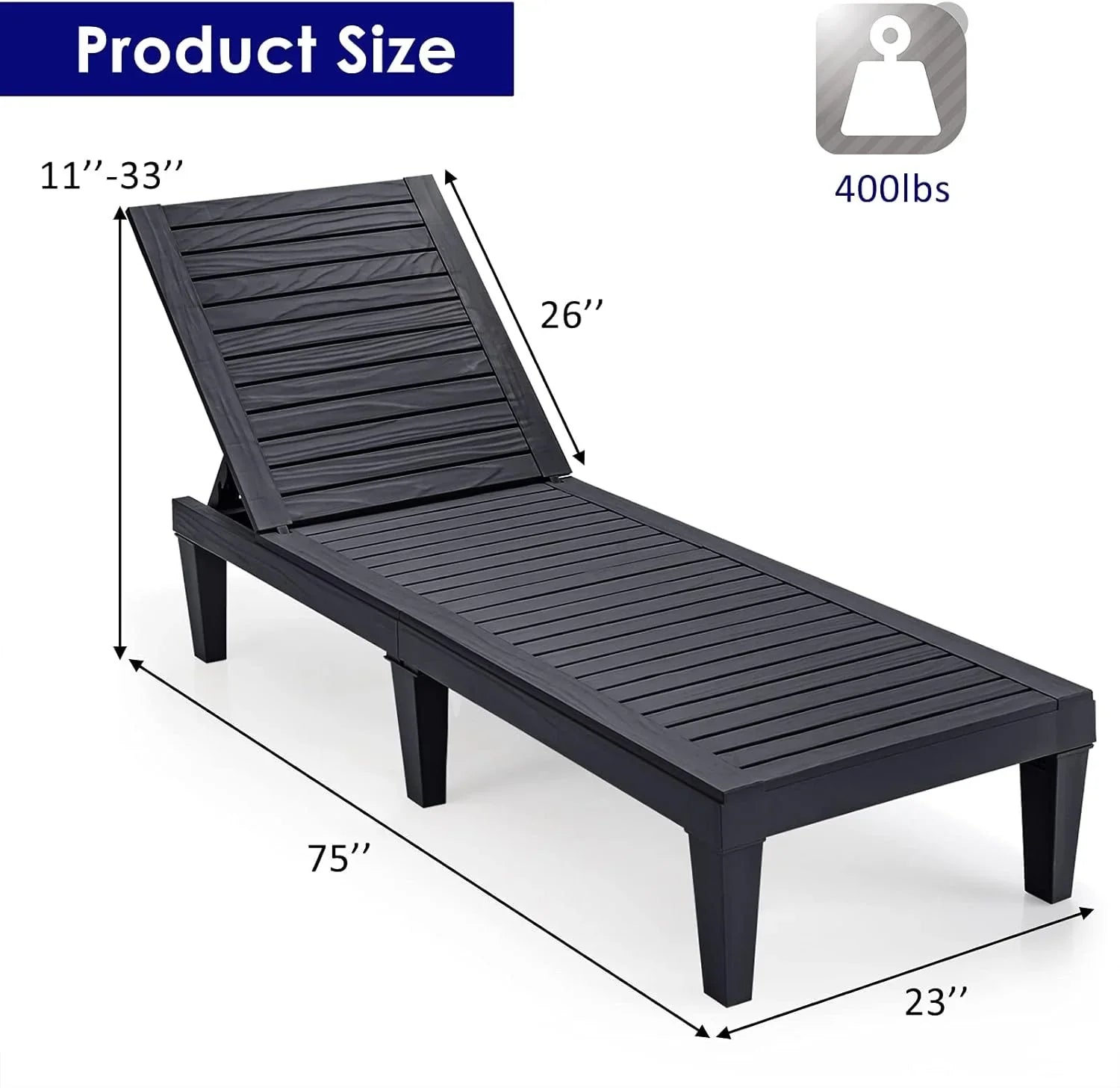 Chaise longue d'extérieur légère avec dossier réglable et 5 positions d'inclinaison