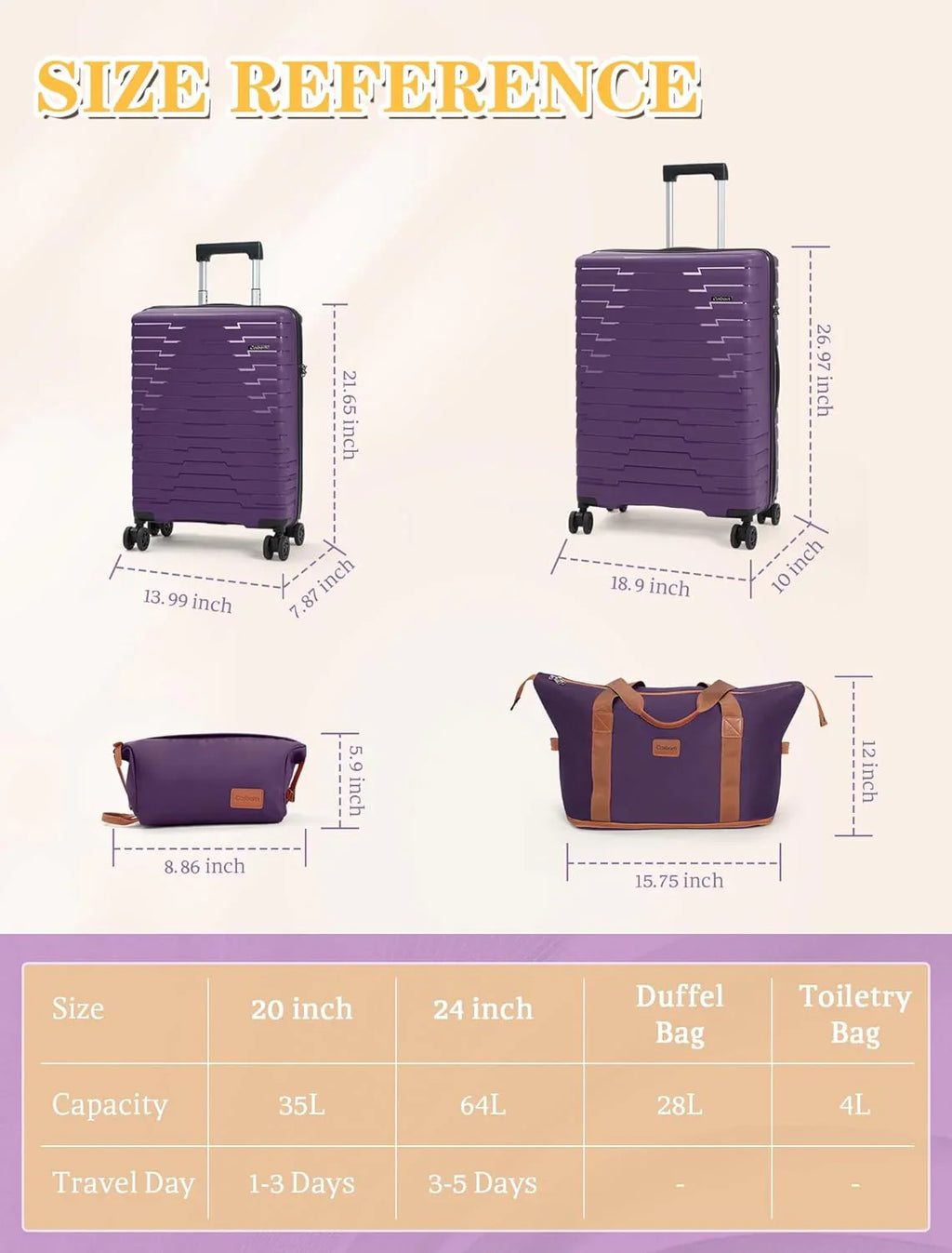 Ensemble de 5 bagages à roulettes, valise rigide en ABS avec roulettes pivotantes