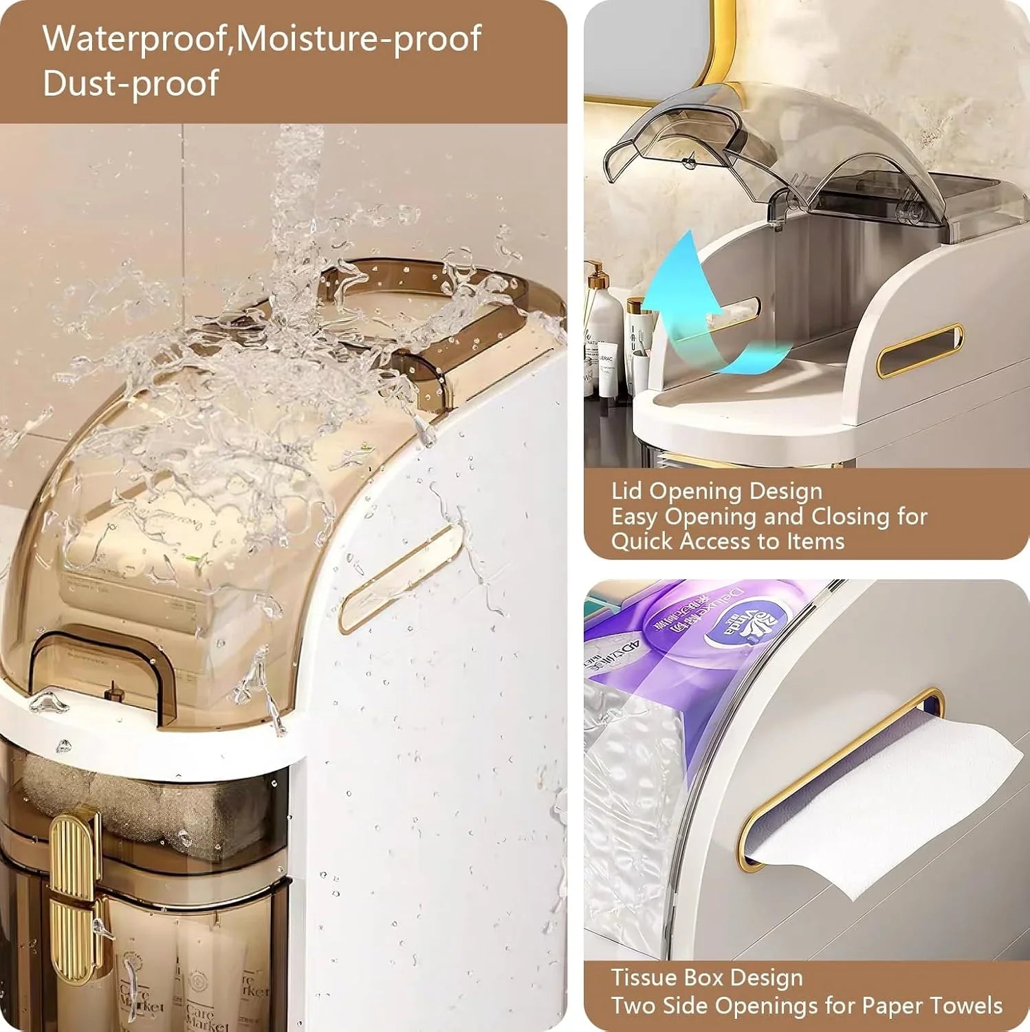 Meuble de rangement étroit à 4 niveaux pour salle de bain, 7,1 pouces, avec tiroirs et boîte à mouchoirs, casier mobile étanche en plastique