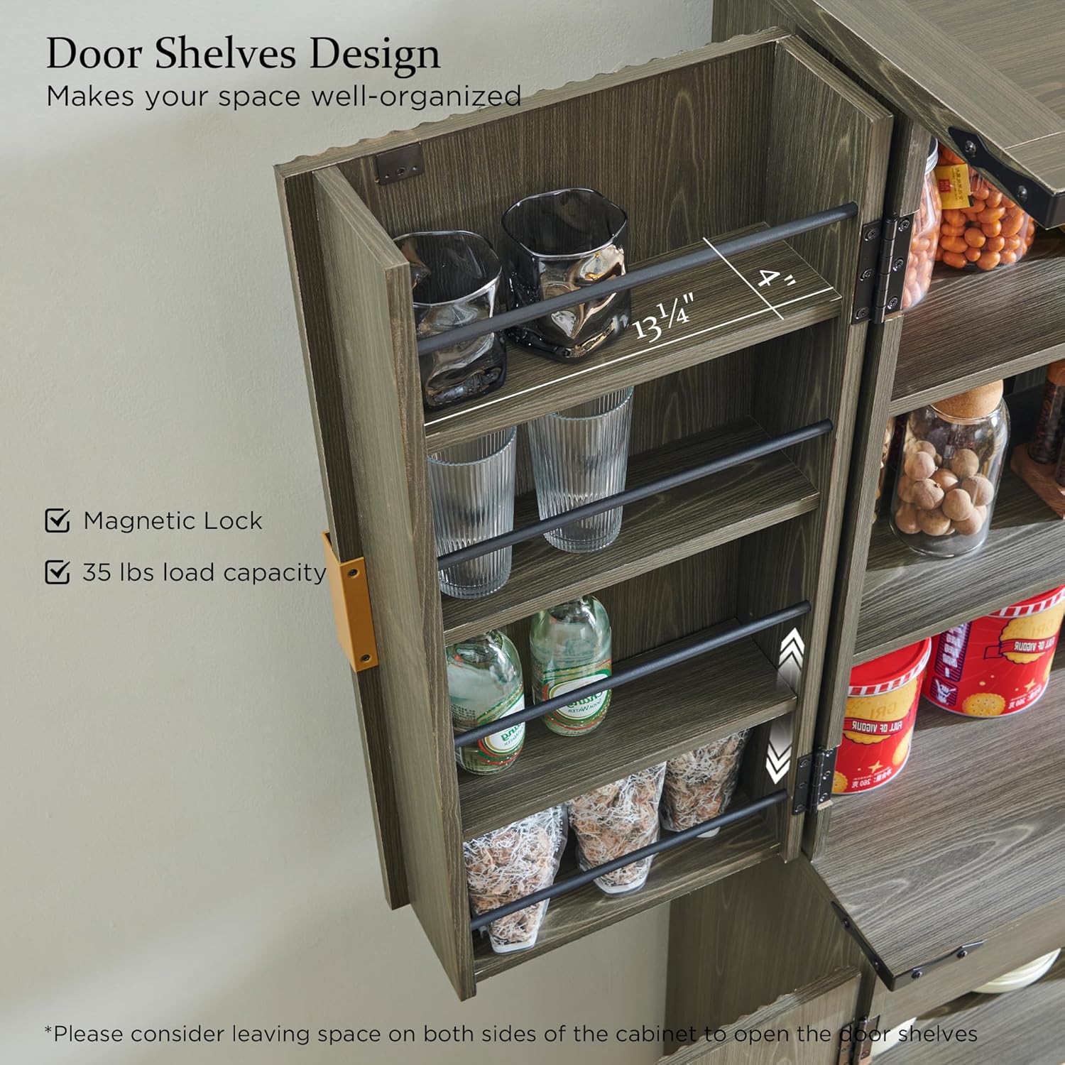 Armoire de rangement cannelée, 72 po de hauteur, moderne, avec 4 portes, organiseur, tiroir et étagères réglables, placard en bois