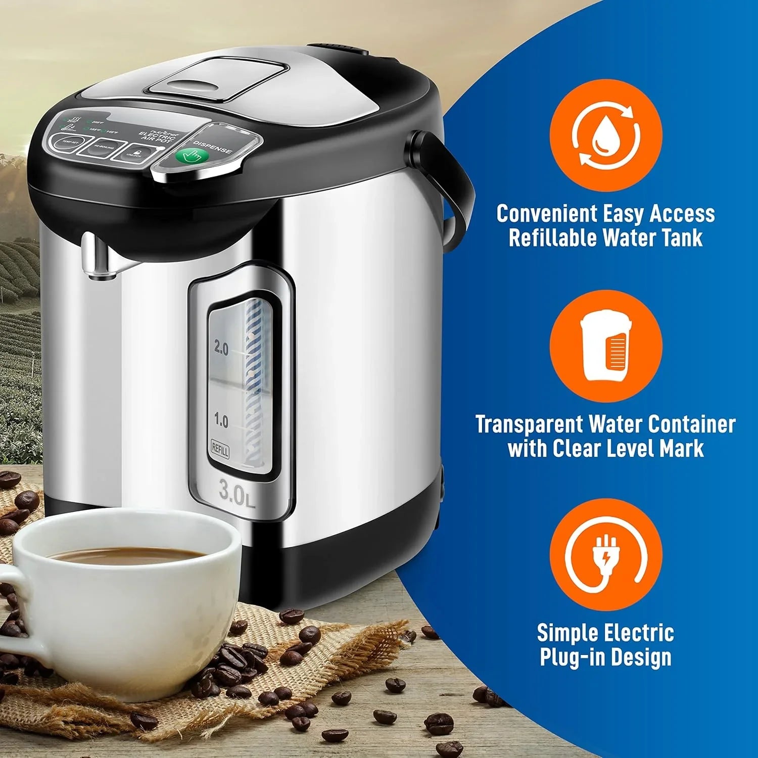 Chauffe-eau et distributeur d'eau chaude NutriChef, distributeur de boissons électrique 8 L