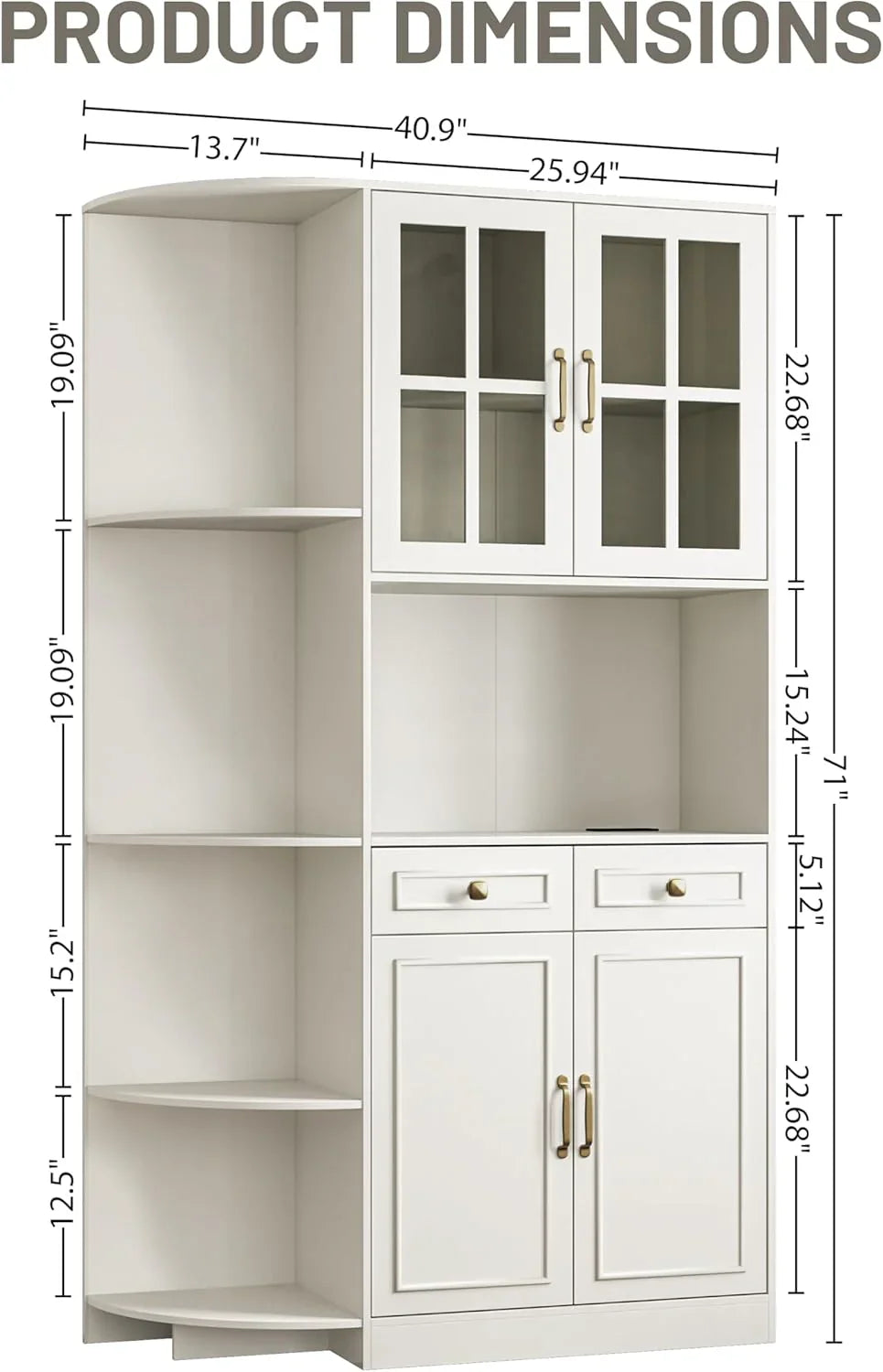 Armoire de garde-manger de 180 cm de haut avec portes vitrées