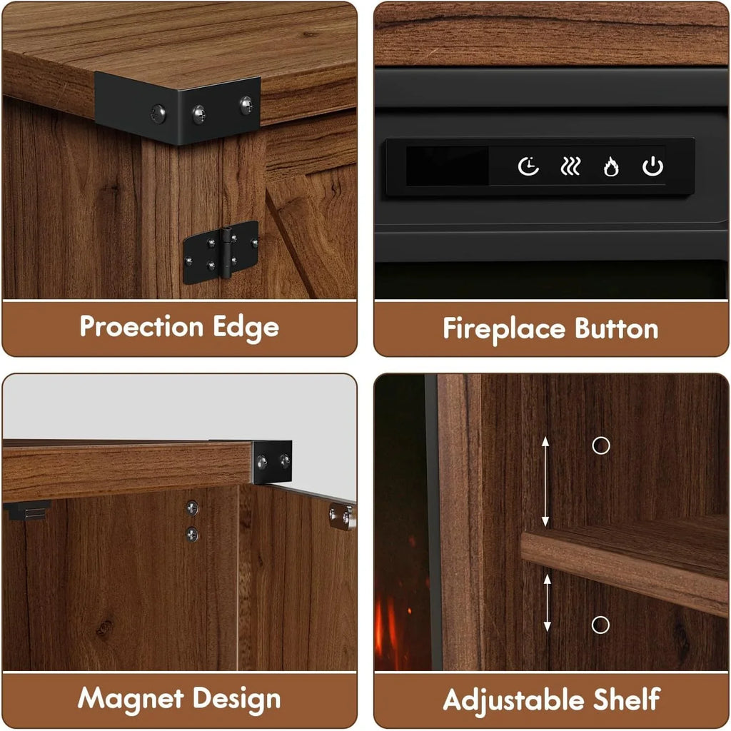 YESHOMY Meuble TV avec cheminée et deux portes de grange, armoires de rangement pour téléviseurs jusqu'à 65 pouces et plus, console de divertissement, meuble multimédia pour salon, 58 pouces