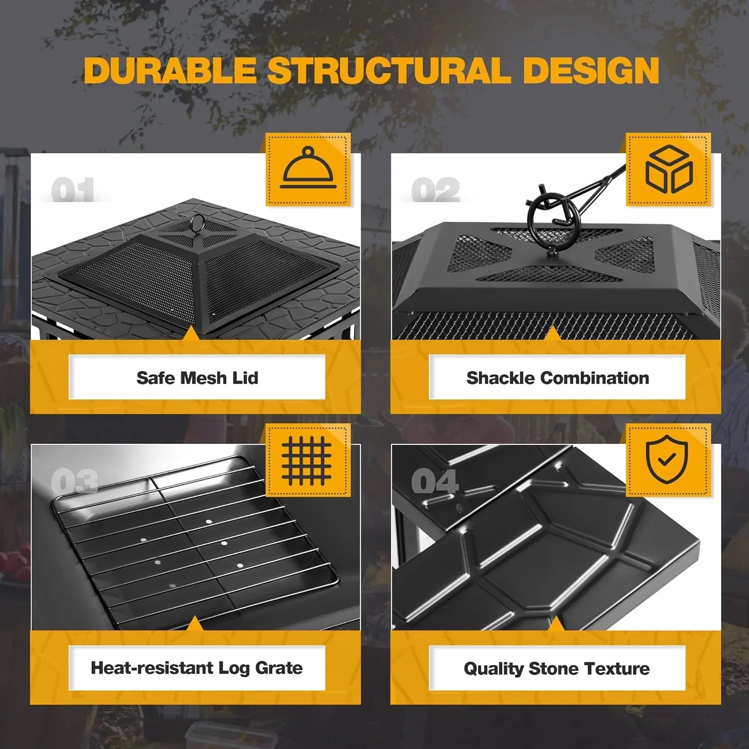 Foyer d'extérieur Devoko, table de foyer de 32 pouces, foyers d'extérieur en métal avec housse étanche pour terrasse extérieure et camping