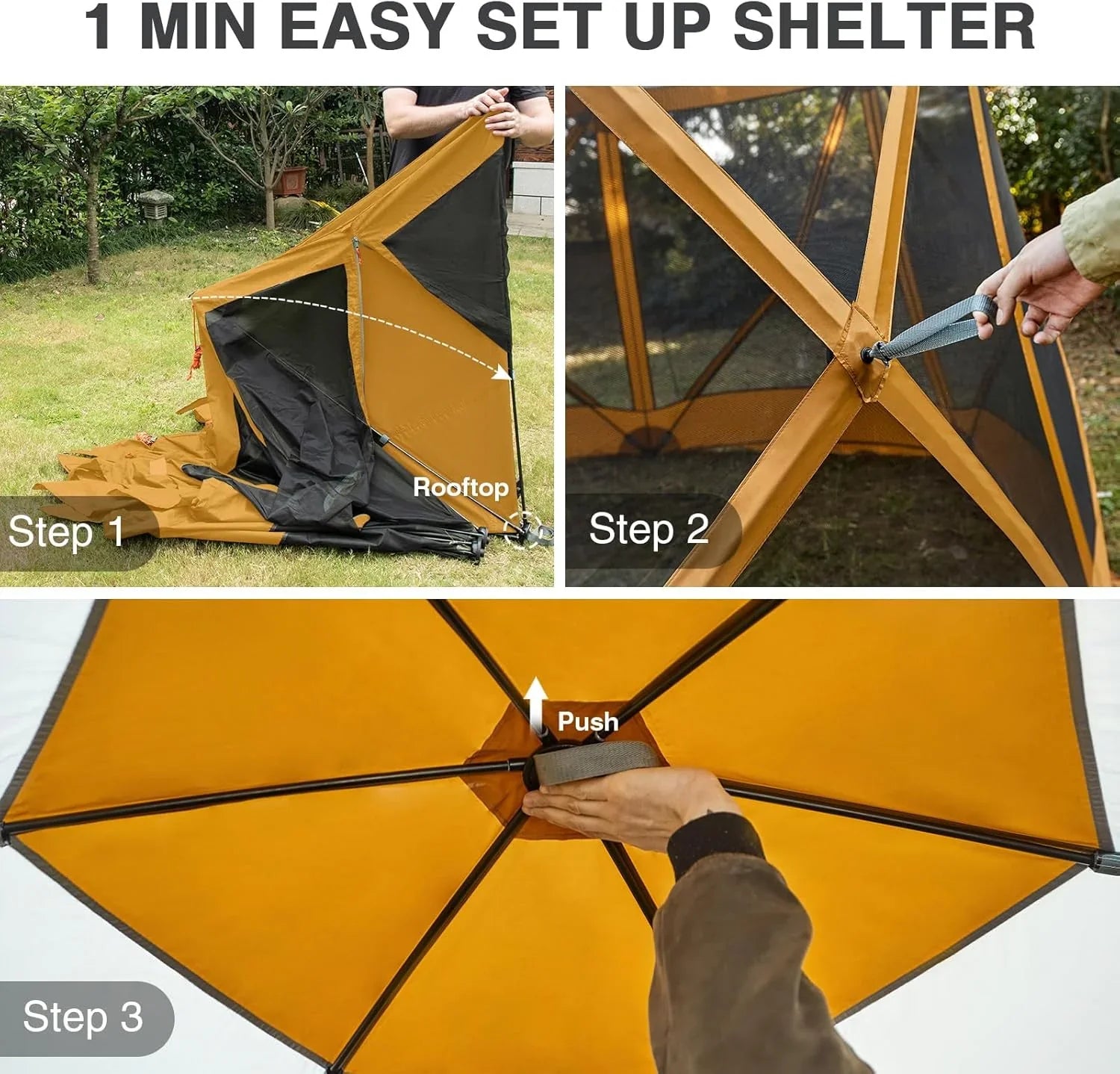 Tente de camping à moustiquaire escamotable 3,5 x 3 m, tonnelle à moustiquaire instantanée avec filet, abri portable