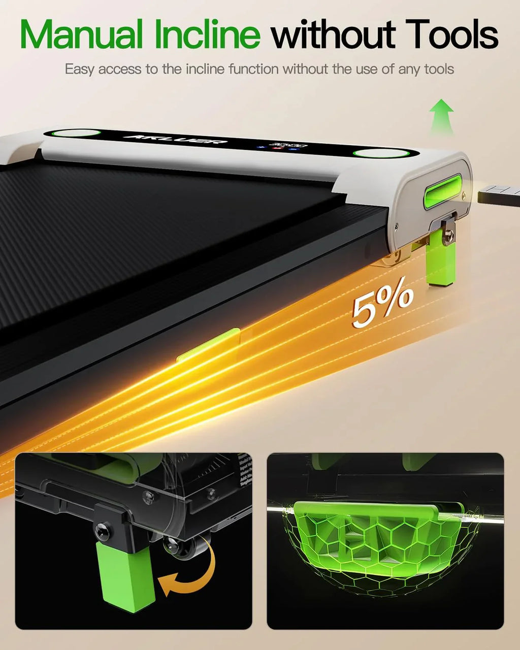 Tapis de course incliné Akluer 2,5 CV, petit tapis de course sous le bureau avec télécommande et écran LED