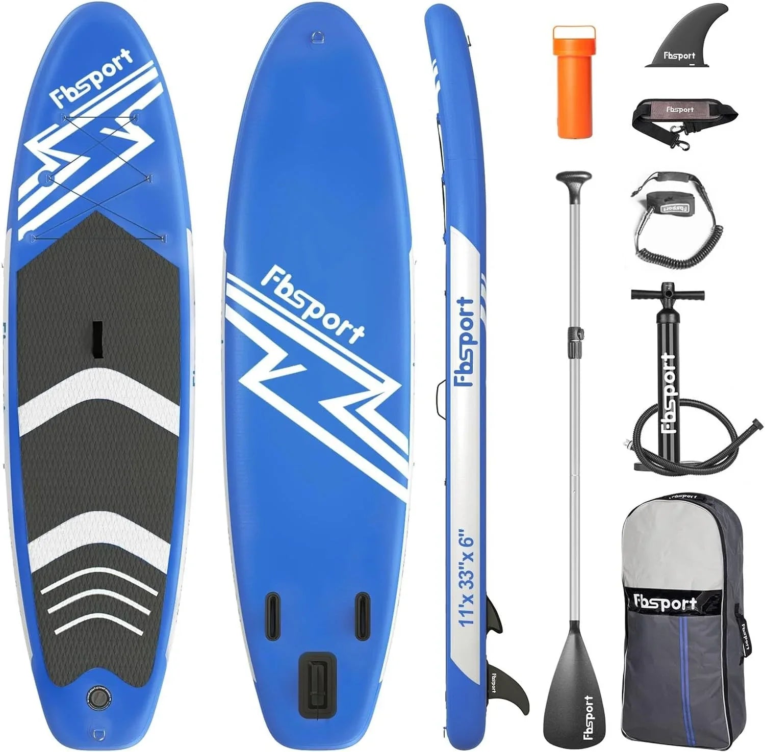 Planche de stand up paddle FBSPORT Premium 11', planche de yoga, contrôle du surf, pont antidérapant, attache, pagaie et pompe