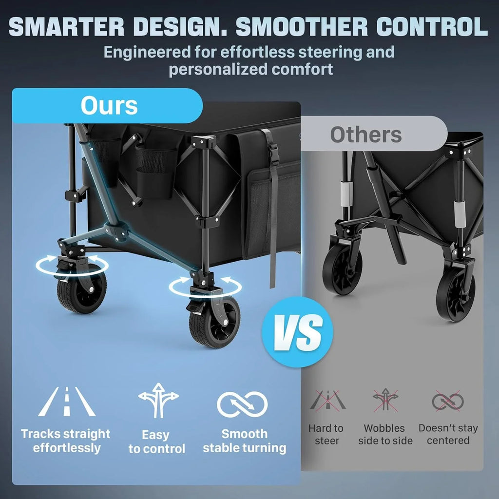 Chariot de voyage pliable extra large de 48 pouces, capacité de 254 kg, chariot utilitaire robuste de 350 L avec freins et roues tout-terrain.