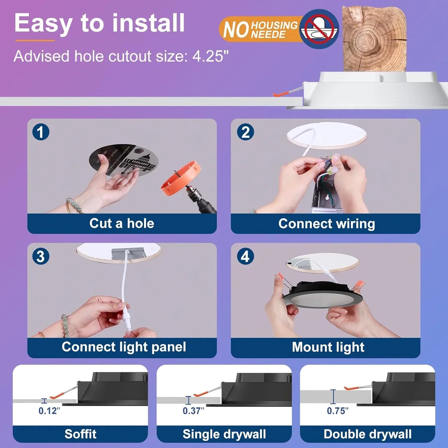 Spot LED encastré intelligent 12 W RGBCW à changement de couleur de 4 po avec boîte de jonction